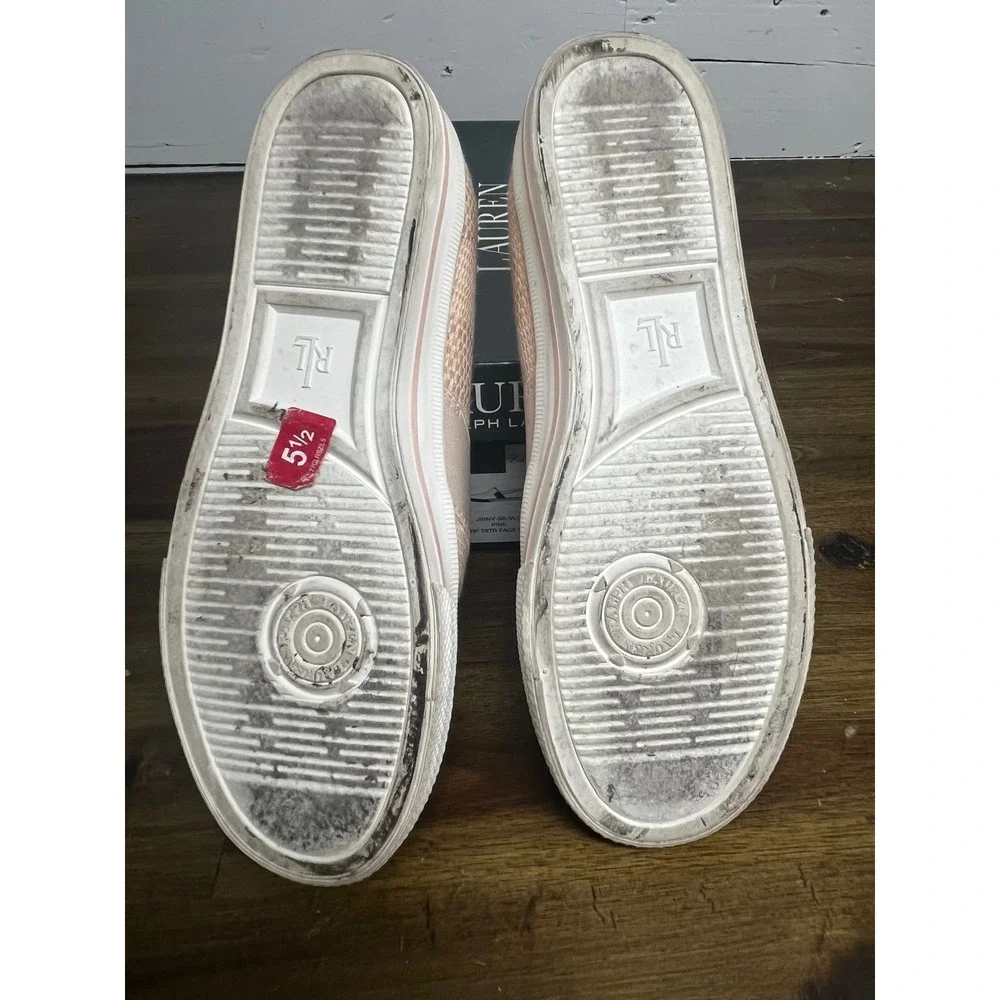 Lauren Ralph Lauren Jinny Pink Faux Straw Slip On Sneakers 5.5‎ B JINNY-SK-VLC